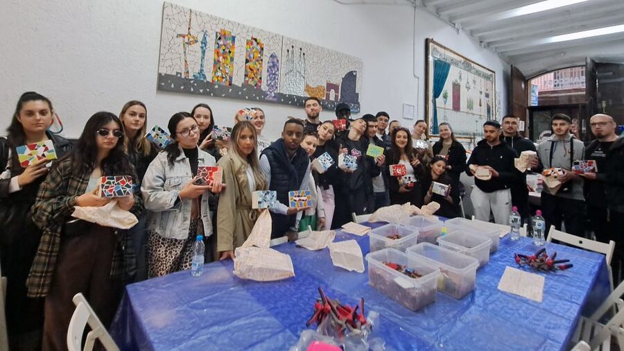 Guided Gaudí’s Trencadís Mosaic Workshop in Barcelona - Handling ceramic cutters, goggles, and colorful pieces
